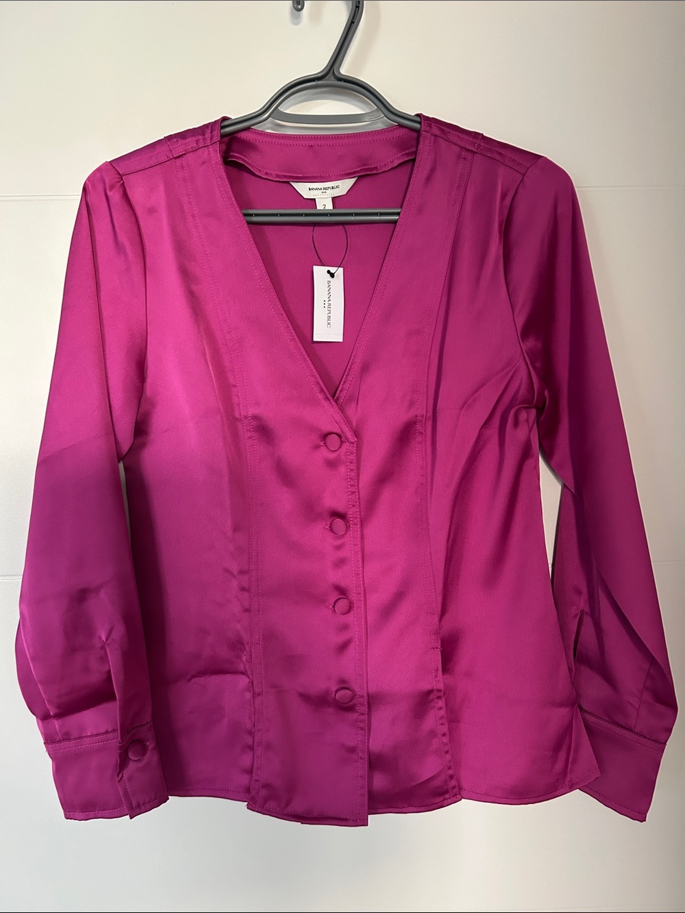 Banana Republic Deep Pink Button-Front V-Neck Blouse